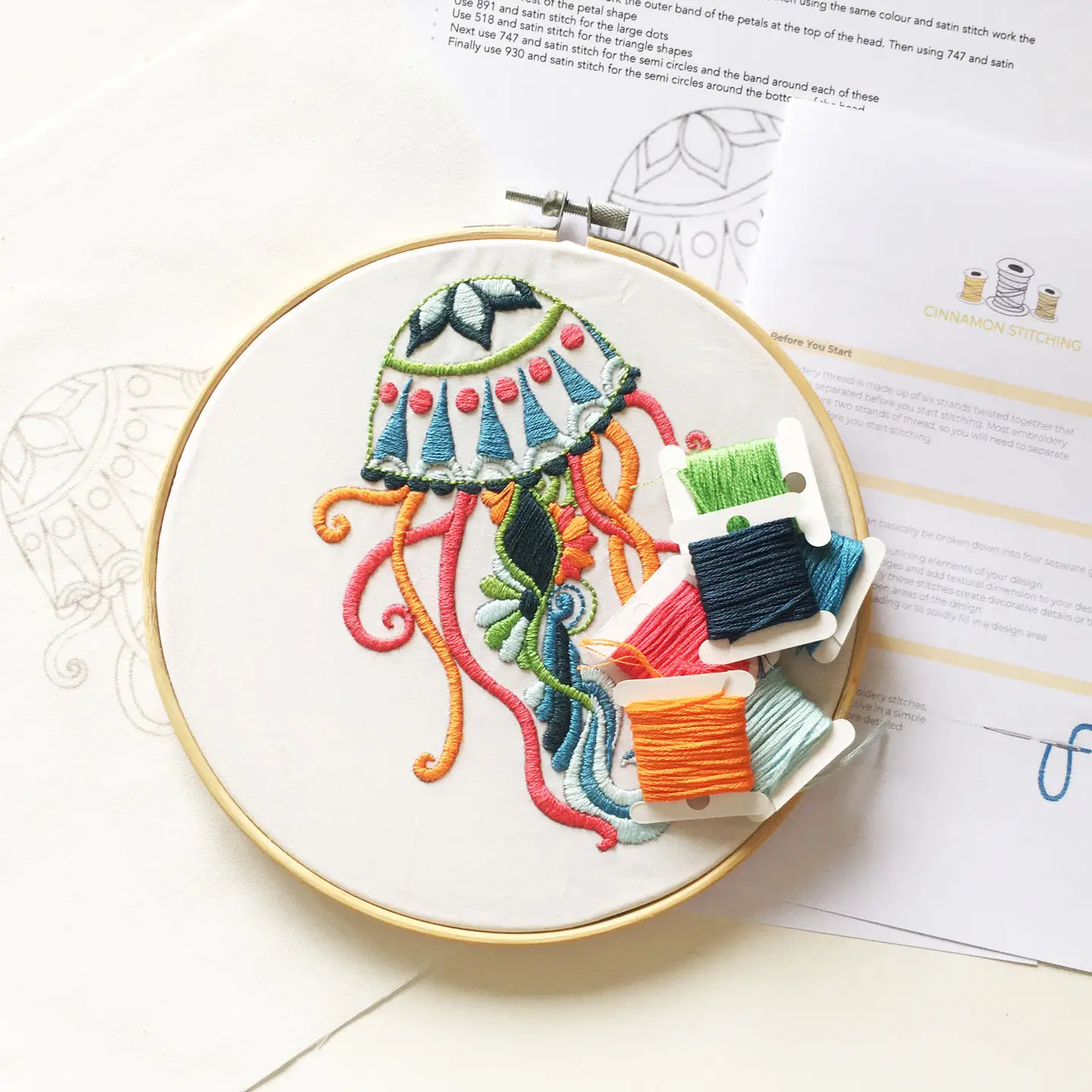 Cinnamon Stitching | Jellyfish Embroidery kit - Image 3