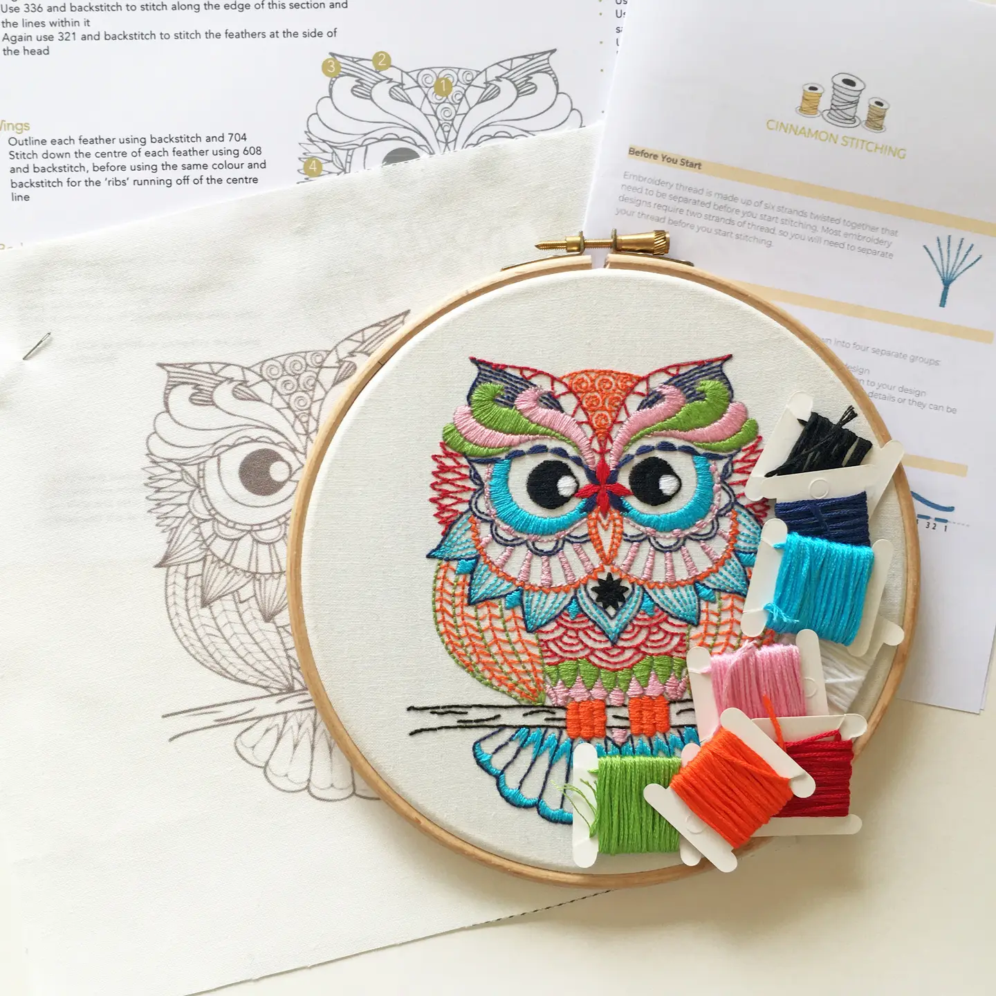 Cinnamon Stitching | Owl Embroidery kit - Image 3